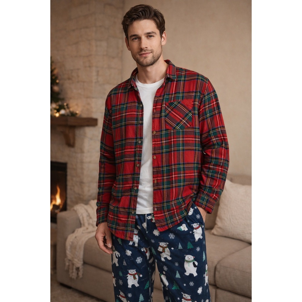 Old Navy Pajama Top Mens XL Tall Red Tartan‎ Plaid Flannel Christmas Preppy Cozy